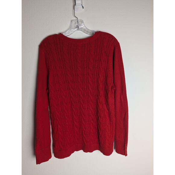 Talbots Wmns Red cable sweater XL petiteBust 40"Len 25" Button Sleeve 25.5"GUC - Picture 6 of 7